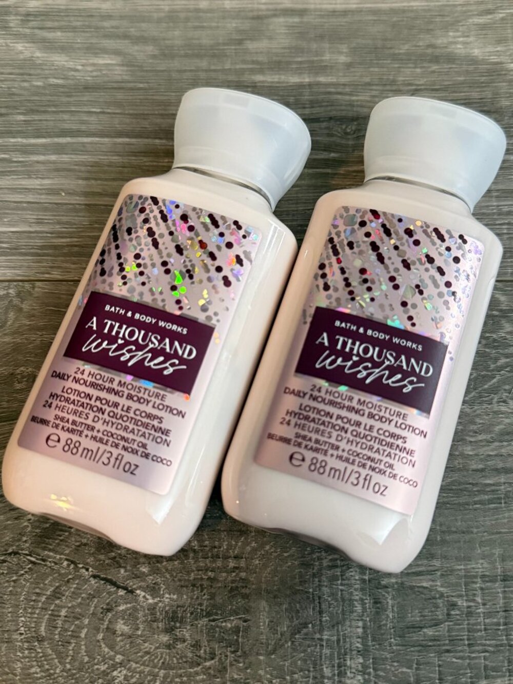 (2) Bath & Body Works Travel Body Lotion A Thousand Wishes 3 oz New